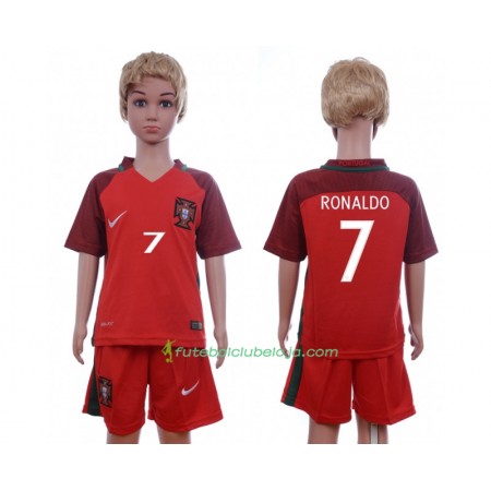 Camisola Portugal Cristiano Ronaldo 7 Criança Equipamento Principal Euro 2016 Manga Curta