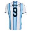 Camisola Argentina J. Alvarez 9 Criança Equipamento Principal Mundial de 2026 Manga Curta