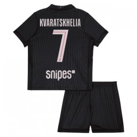 Camisola Paris Saint-Germain Kvaratskhelia 7 Jordan Criança Equipamento Quarto 2025-26 Manga Curta