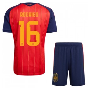 Camisola Espanha 2 Stars Rodrigo 16 Criança Equipamento Principal Mundial de 2026 Manga Curta